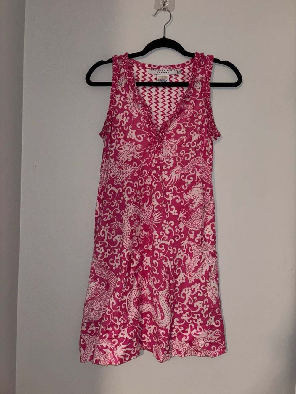 Gretchen Scott Designs Sleeveless Ruffle Neck Dress With Dragon Print